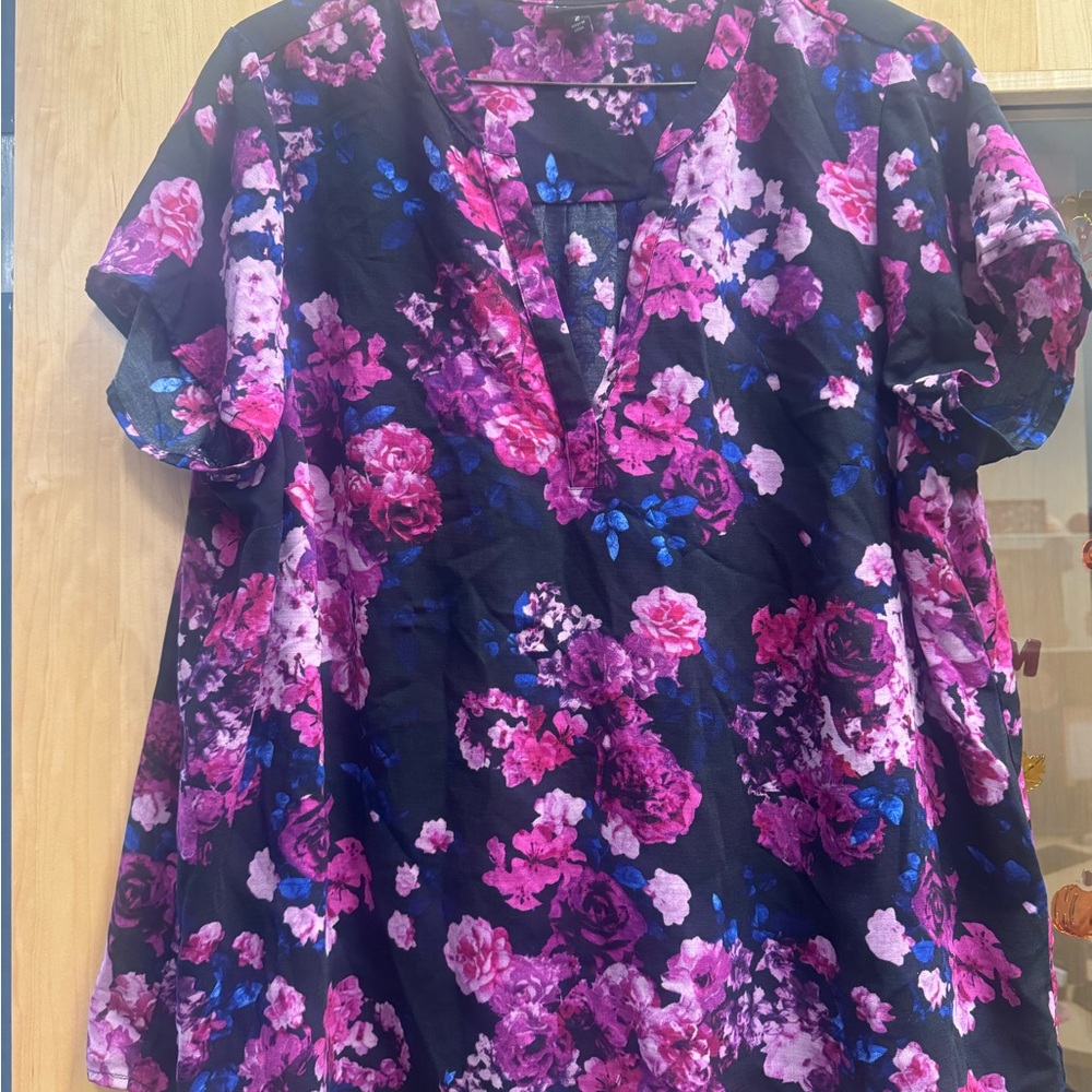 Torrid Black and Pink Floral Blouse